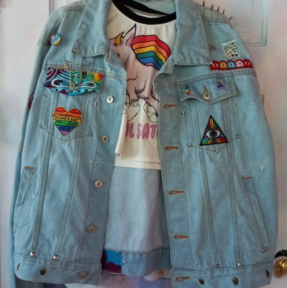 SOLD! LGBT illuminati denim custom jacket! Drops April 6th - Picture 16 of 16